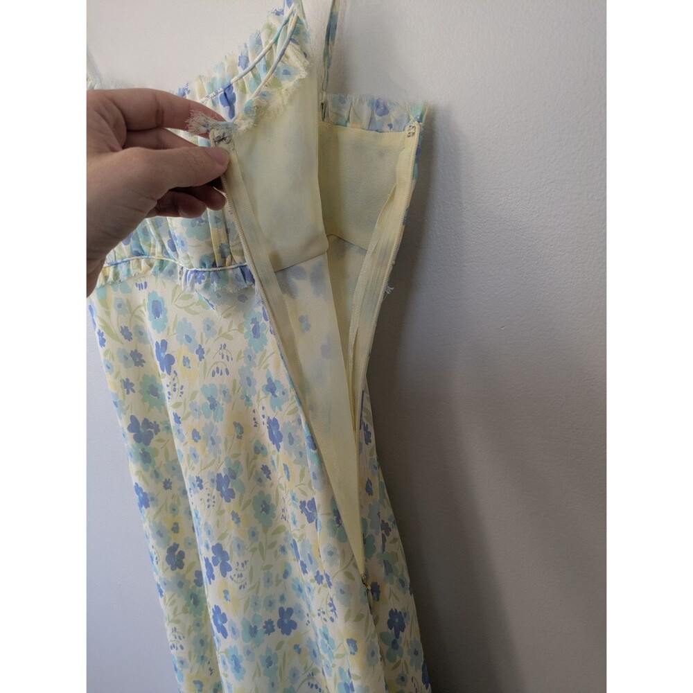 Vtg Express Y2K Silk Babydoll Floral Fairy Dress Midi Dainty Butter Yellow 5/6 - Picture 3 of 9